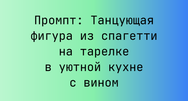 Промпт: Танцующая фигура из спагетти на тарелке в уютной кухне с вином