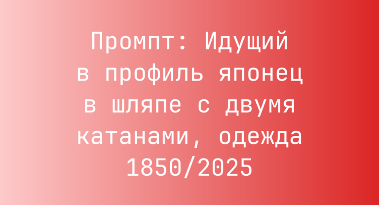Промпт: Идущий в профиль японец в шляпе с двумя катанами, одежда 1850/2025