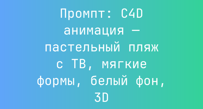 Промпт: C4D анимация — пастельный пляж с ТВ, мягкие формы, белый фон, 3D