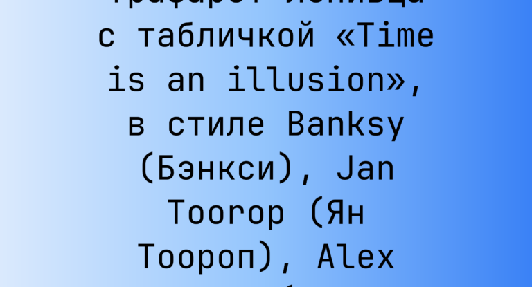 Промпт: Ч/б трафарет ленивца с табличкой «Time is an illusion», в стиле Banksy (Бэнкси), Jan Toorop (Ян Тоороп), Alex Petruk (Алекс Петрук)