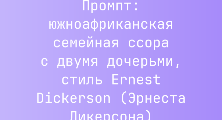 Промпт: южноафриканская семейная ссора с двумя дочерьми, стиль Ernest Dickerson (Эрнеста Дикерсона)