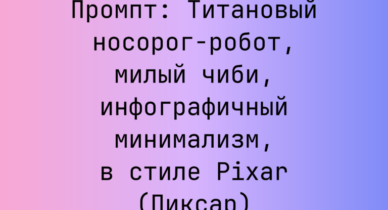 Промпт: Титановый носорог-робот, милый чиби, инфографичный минимализм, в стиле Pixar (Пиксар)