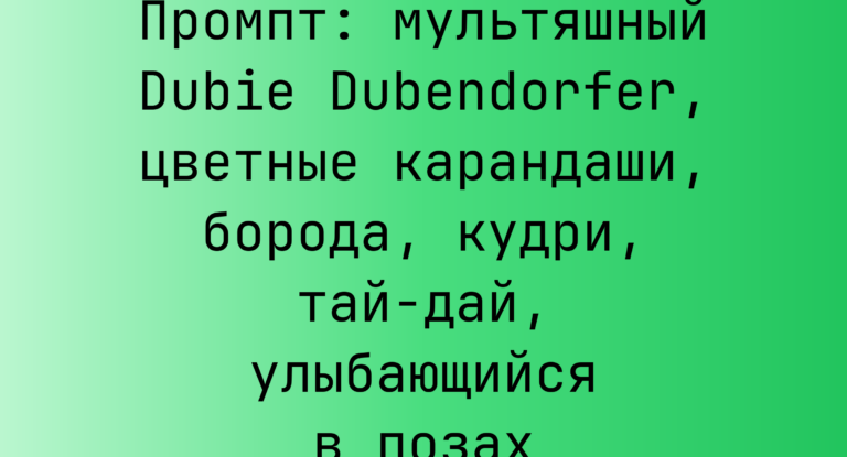 Промпт: мультяшный Dubie Dubendorfer, цветные карандаши, борода, кудри, тай-дай, улыбающийся в позах