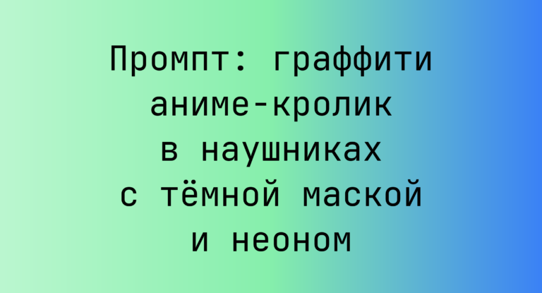 Промпт: граффити аниме-кролик в наушниках с темной маской и неоном