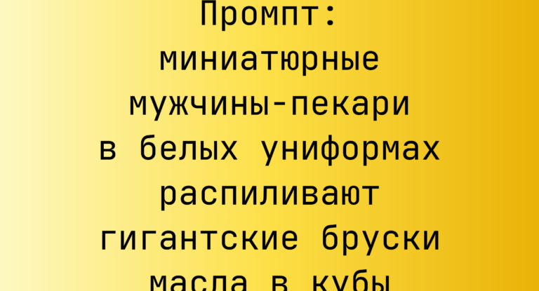 Промпт: миниатюрные мужчины-пекари в белых униформах распиливают гигантские бруски масла в кубы
