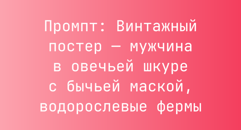 Промпт: Винтажный постер — мужчина в овечьей шкуре с бычьей маской, водорослевые фермы