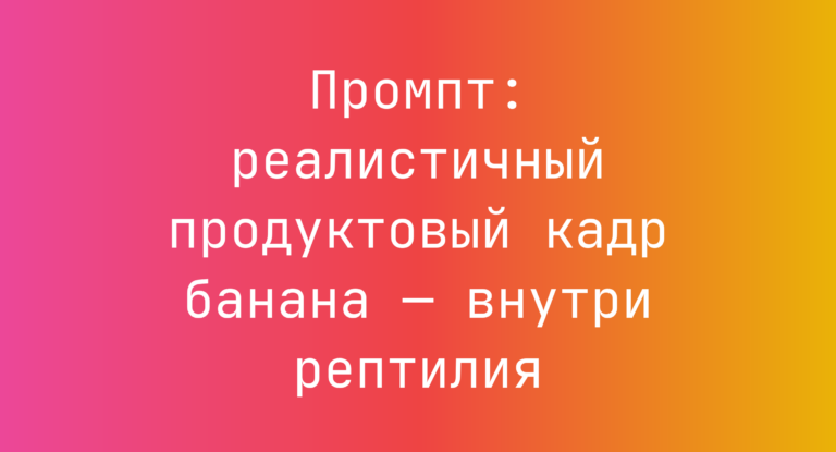 Промпт: реалистичный продуктовый кадр банана — внутри рептилия