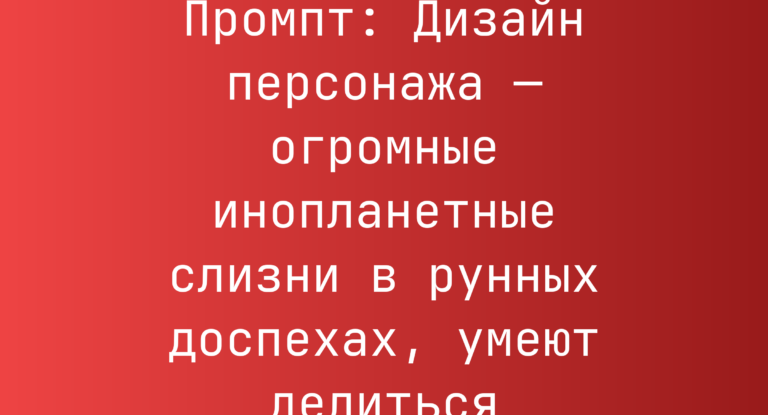Промпт: Дизайн персонажа — огромные инопланетные слизни в рунных доспехах, умеют делиться