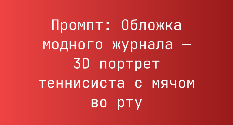 Промпт: Обложка модного журнала — 3D портрет теннисиста с мячом во рту