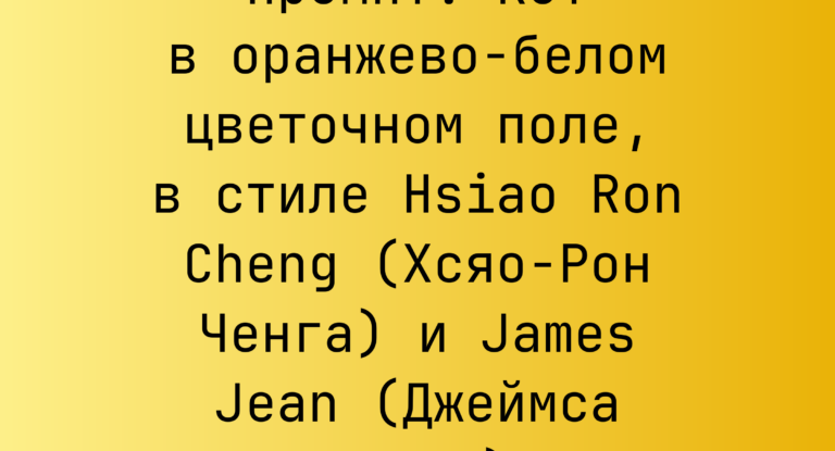 Промпт: Кот в оранжево‑белом цветочном поле, в стиле Hsiao Ron Cheng (Хсяо-Рон Ченга) и James Jean (Джеймса Джина)