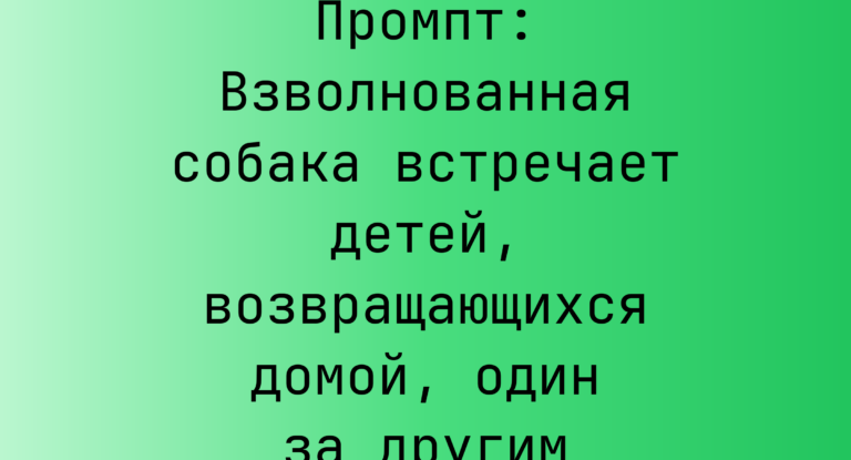 Промпт: Взволнованная собака встречает детей, возвращающихся домой, один за другим