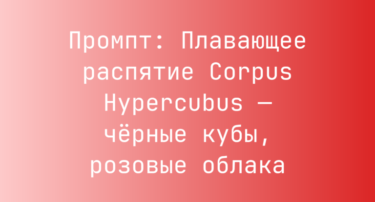 Промпт: Плавающее распятие Corpus Hypercubus — черные кубы, розовые облака