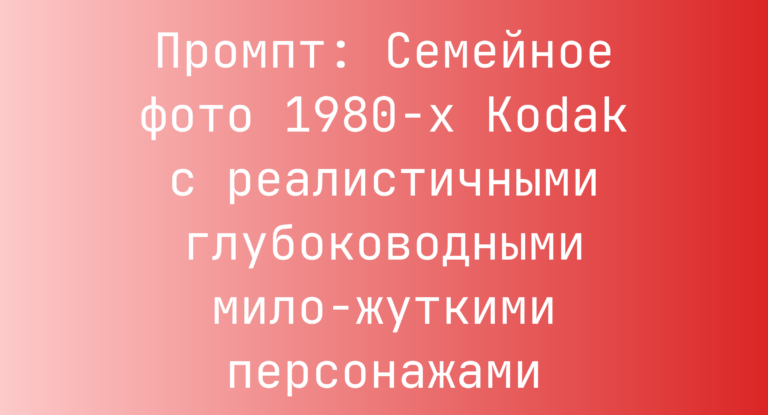 Промпт: Семейное фото 1980-х Kodak с реалистичными глубоководными мило-жуткими персонажами