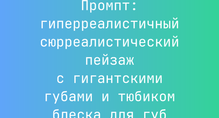Промпт: гиперреалистичный сюрреалистический пейзаж с гигантскими губами и тюбиком блеска для губ