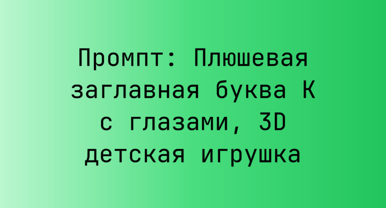 Промпт: Плюшевая заглавная буква K с глазами, 3D детская игрушка