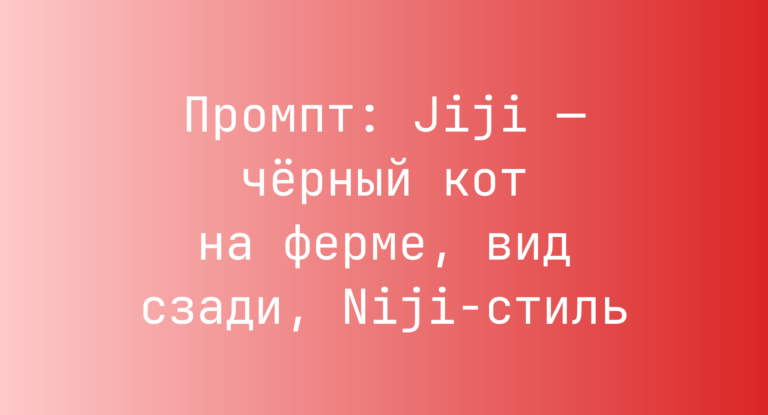 Промпт: Jiji — черный кот на ферме, вид сзади, Niji-стиль