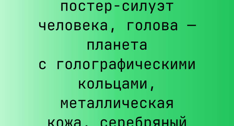 Промпт: постер‑силуэт человека, голова — планета с голографическими кольцами, металлическая кожа, серебряный крест