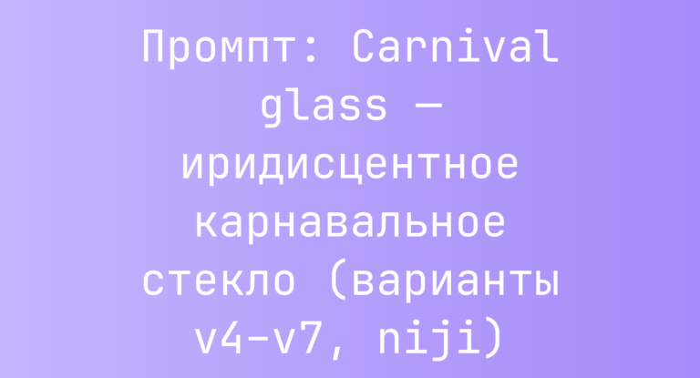 Промпт: Carnival glass — иридисцентное карнавальное стекло (варианты v4–v7, niji)
