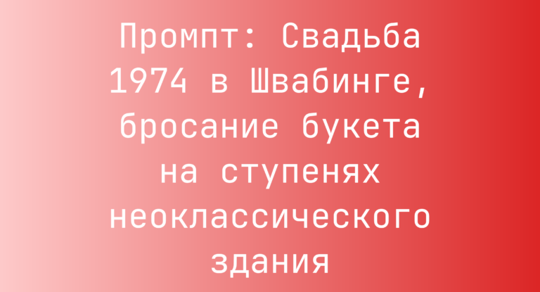 Промпт: Свадьба 1974 в Швабинге, бросание букета на ступенях неоклассического здания