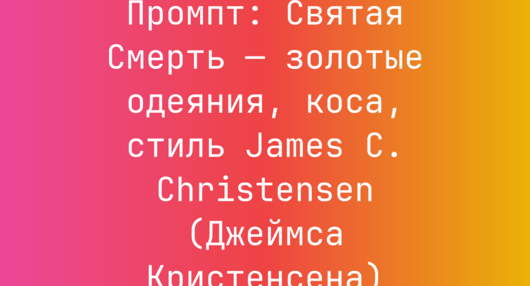 Промпт: Святая Смерть — золотые одеяния, коса, стиль James C. Christensen (Джеймса Кристенсена)