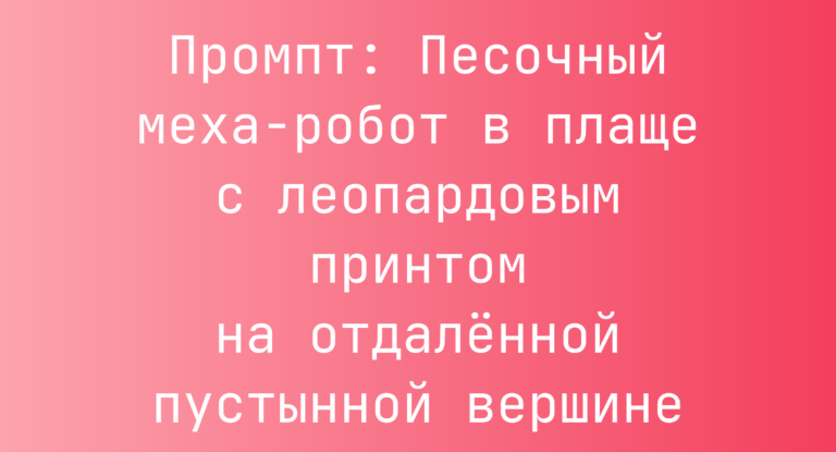 Промпт: Песочный меха-робот в плаще с леопардовым принтом на отдаленной пустынной вершине