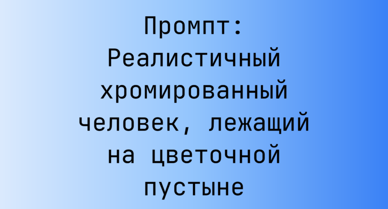 Промпт: Реалистичный хромированный человек, лежащий на цветочной пустыне