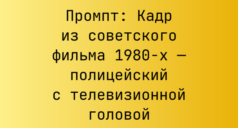 Промпт: Кадр из советского фильма 1980-х — полицейский с телевизионной головой