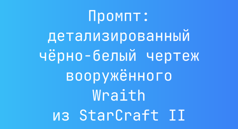 Промпт: детализированный черно-белый чертеж вооруженного Wraith из StarCraft II