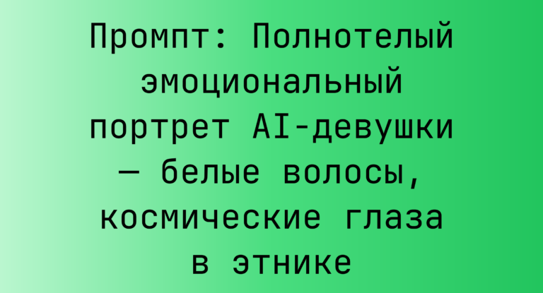 Промпт: Полнотелый эмоциональный портрет AI-девушки — белые волосы, космические глаза в этнике
