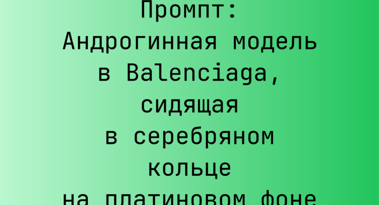 Промпт: Андрогинная модель в Balenciaga, сидящая в серебряном кольце на платиновом фоне