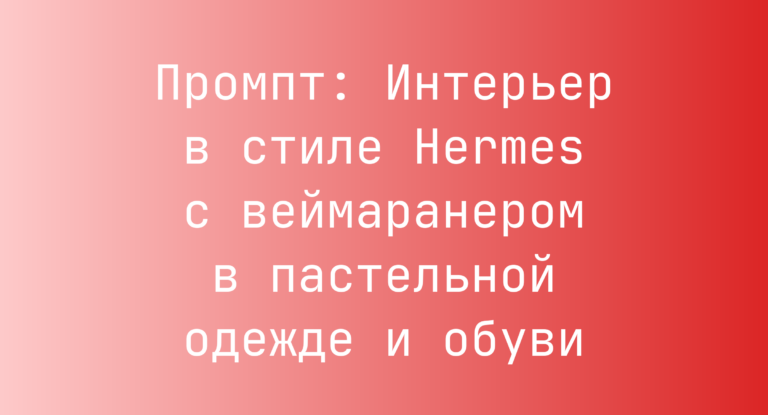 Промпт: Интерьер в стиле Hermes с веймаранером в пастельной одежде и обуви