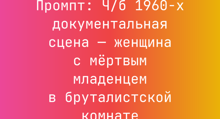 Промпт: Ч/б 1960-х документальная сцена — женщина с мертвым младенцем в бруталистской комнате