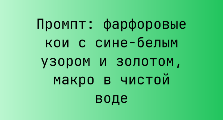 Промпт: фарфоровые кои с сине‑белым узором и золотом, макро в чистой воде