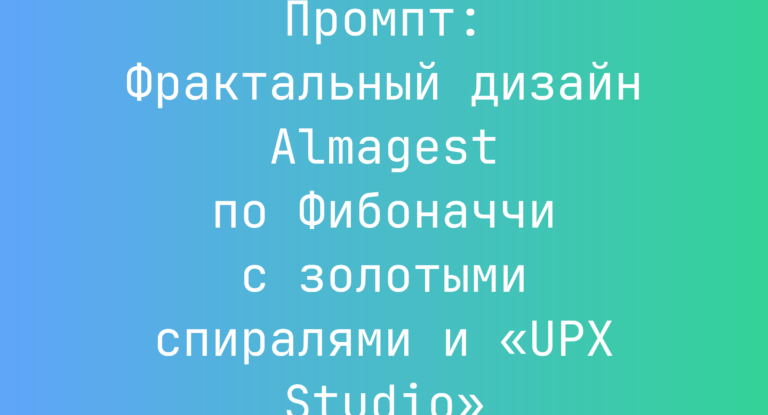 Промпт: Фрактальный дизайн Almagest по Фибоначчи с золотыми спиралями и «UPX Studio»