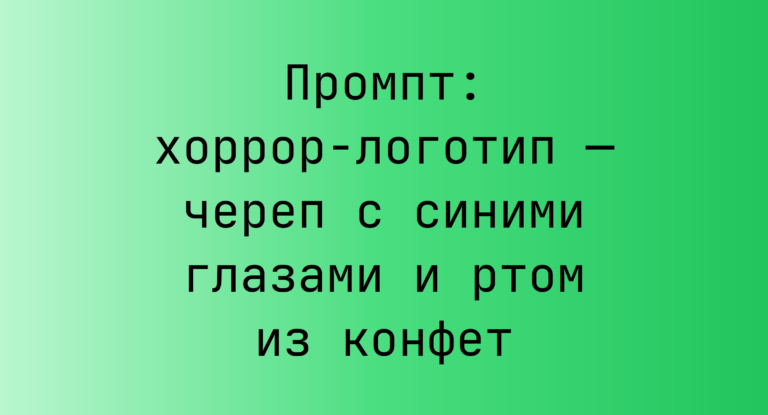 Промпт: хоррор-логотип — череп с синими глазами и ртом из конфет