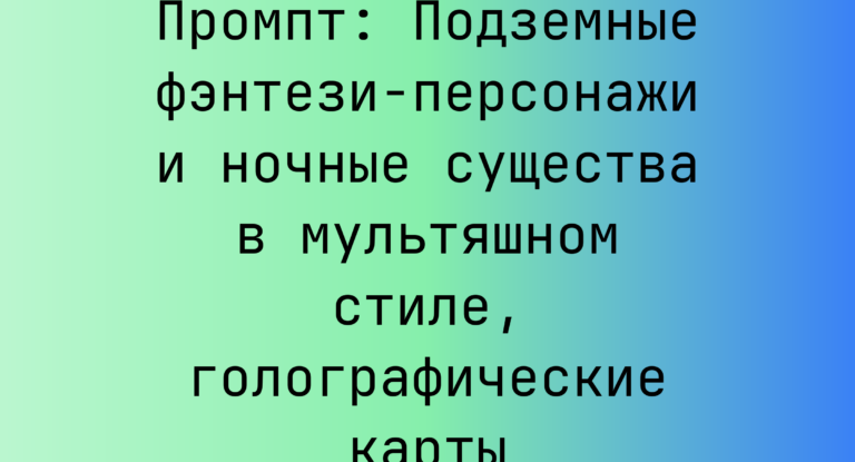 Промпт: Подземные фэнтези-персонажи и ночные существа в мультяшном стиле, голографические карты