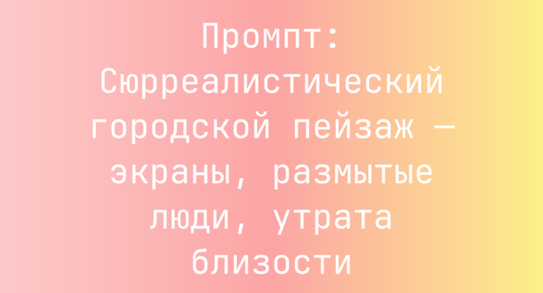 Промпт: Сюрреалистический городской пейзаж — экраны, размытые люди, утрата близости