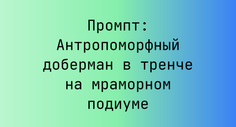 Промпт: Антропоморфный доберман в тренче на мраморном подиуме