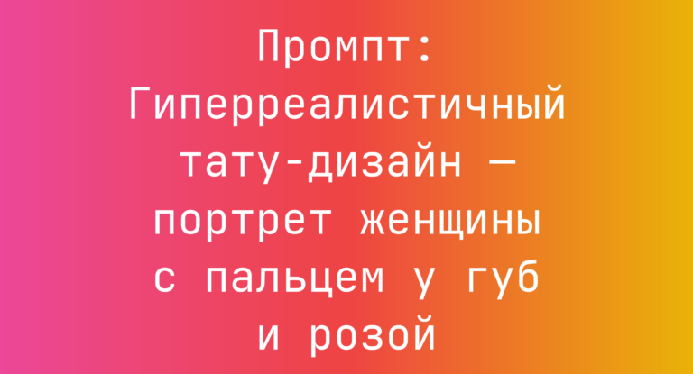 Промпт: Гиперреалистичный тату-дизайн — портрет женщины с пальцем у губ и розой