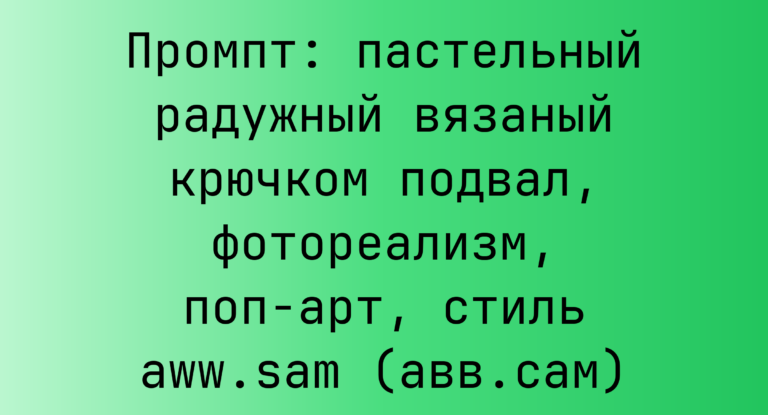 Промпт: пастельный радужный вязаный крючком подвал, фотореализм, поп-арт, стиль aww.sam (авв.сам)