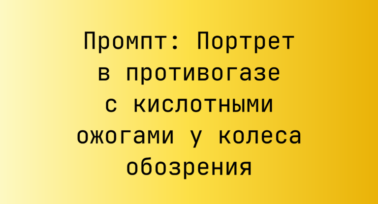 Промпт: Портрет в противогазе с кислотными ожогами у колеса обозрения