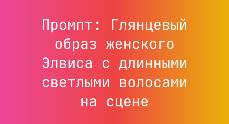 Промпт: Глянцевый образ женского Элвиса с длинными светлыми волосами на сцене