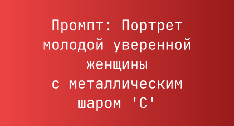 Промпт: Портрет молодой уверенной женщины с металлическим шаром ‘C’