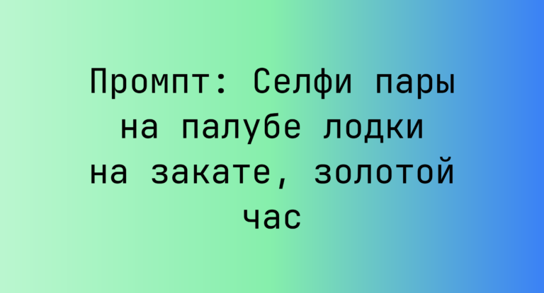 Промпт: Селфи пары на палубе лодки на закате, золотой час