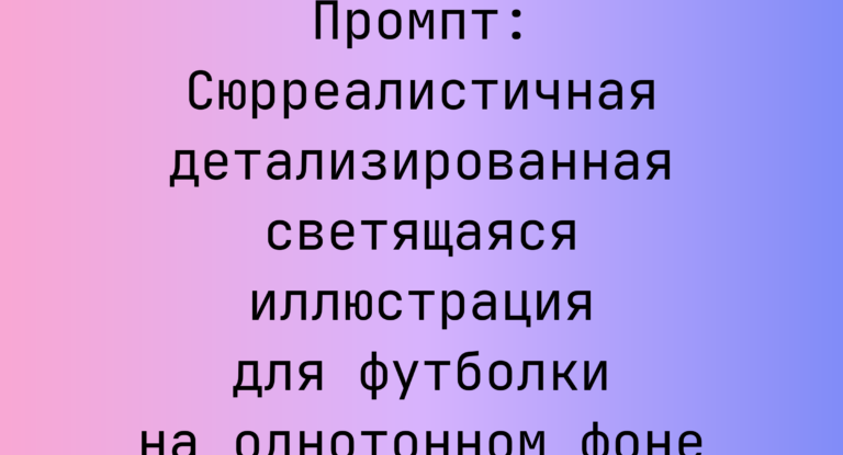 Промпт: Сюрреалистичная детализированная светящаяся иллюстрация для футболки на однотонном фоне