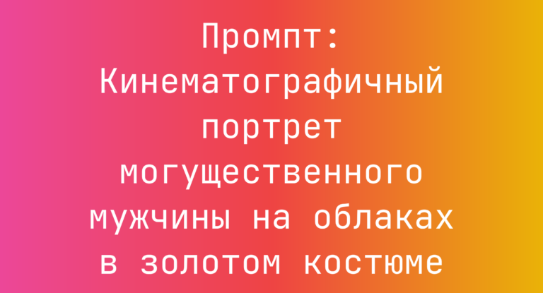 Промпт: Кинематографичный портрет могущественного мужчины на облаках в золотом костюме