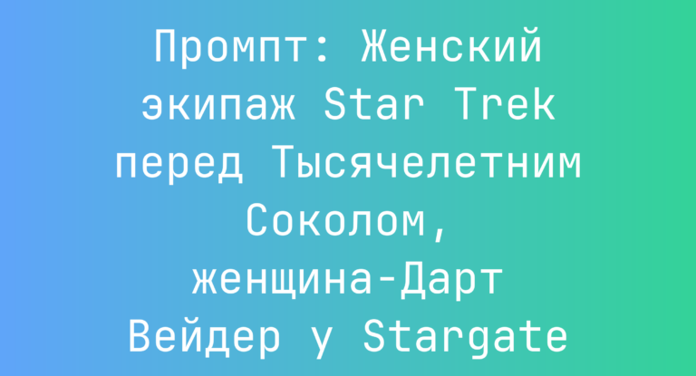 Промпт: Женский экипаж Star Trek перед Тысячелетним Соколом, женщина-Дарт Вейдер у Stargate