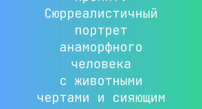 Промпт: Сюрреалистичный портрет анаморфного человека с животными чертами и сияющим светом