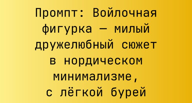 Промпт: Войлочная фигурка — милый дружелюбный сюжет в нордическом минимализме, с легкой бурей
