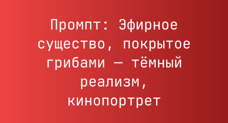 Промпт: Эфирное существо, покрытое грибами — темный реализм, кинопортрет